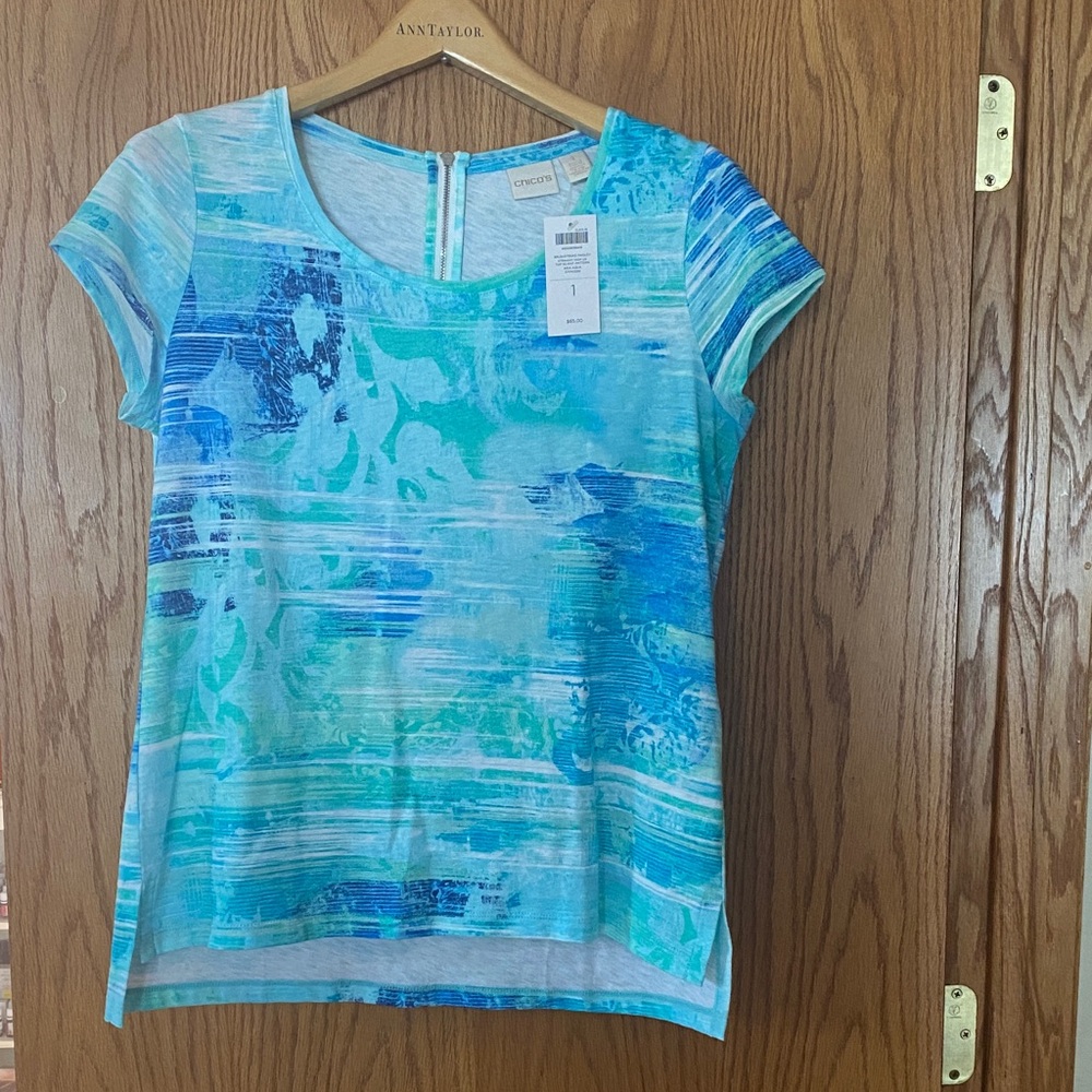 Chico’s Aqua and Blue Short Sleeve Top
